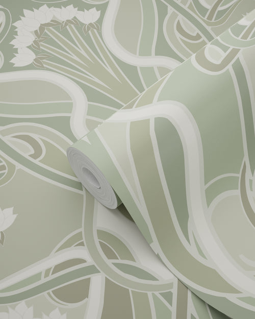 ESTAhome behang vintage bloemen in art nouveau stijl licht vergrijsd groen - 50 x 900 cm - 139897