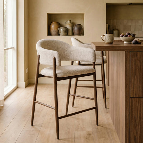 DÉJA Living Barkruk Dénia - Beige/Walnoot - Zithoogte 75cm - Set van 2