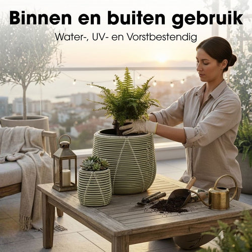 Mica Decorations Cancun Bloempot – Set van 3 – Plantenpot voor Bloemen en Kamerplanten – Bloempotten voor Buiten – Gerecycled Plastic – Lichtgroen