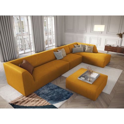 Cosmopolitan Design - Modulaire hoekbank rechts Siena 5-zits, ribfluwelen geel - 180x366x69cm