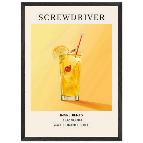 Artfulprints Poster met Lijst Screwdriver cocktail - Ingrediënten   - 50x70 cm - Geel