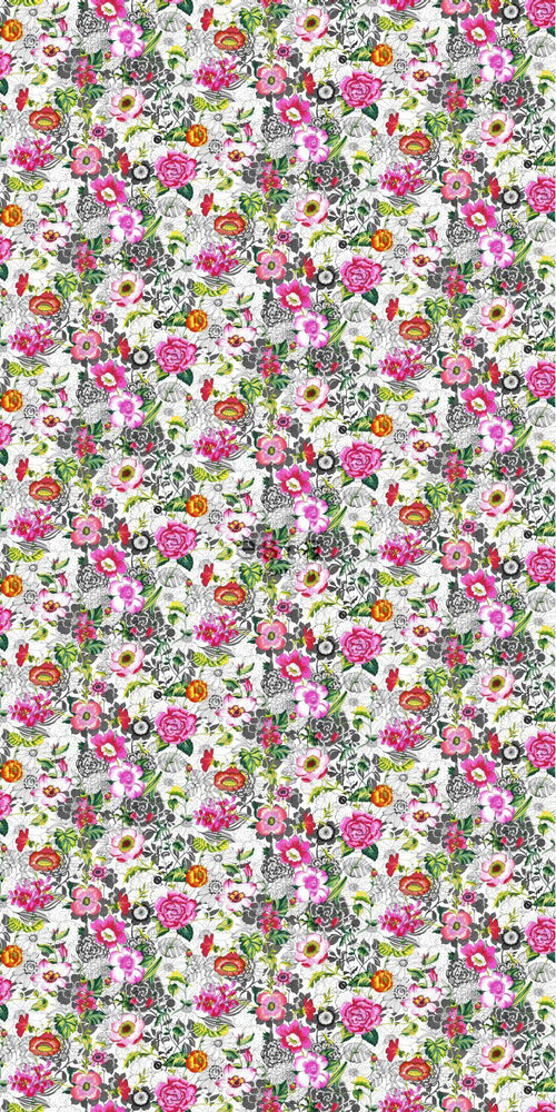 ESTAhome XXL behang funky bloemen roze, rood, groen, zwart en wit - 50 x 900 cm - 158501 - vtwonen shop