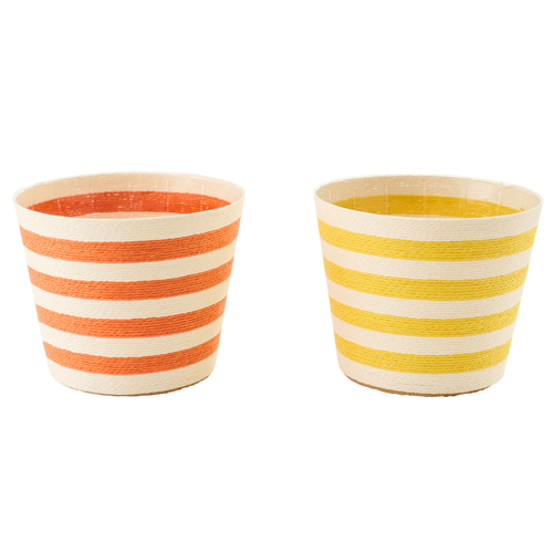 J-Line bloempot Gestreept - papier - geel/oranje - extra large - set van 2