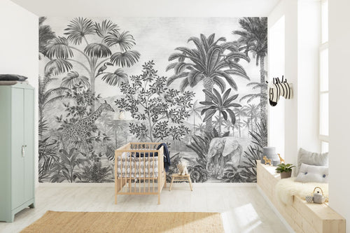 Komar fotobehang jungle met dieren zwart wit - 350 x 280 cm - 610858 - vtwonen shop