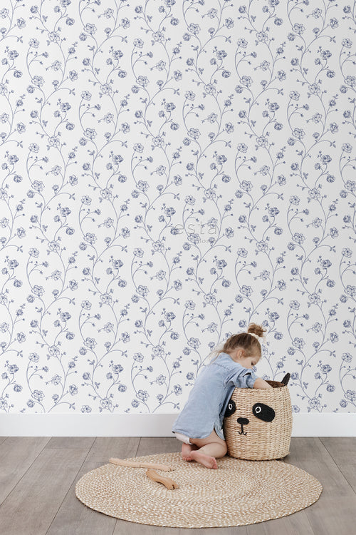 ESTAhome behang toile de jouy rozen wit en blauw - 53 cm x 10.05 m - 139300