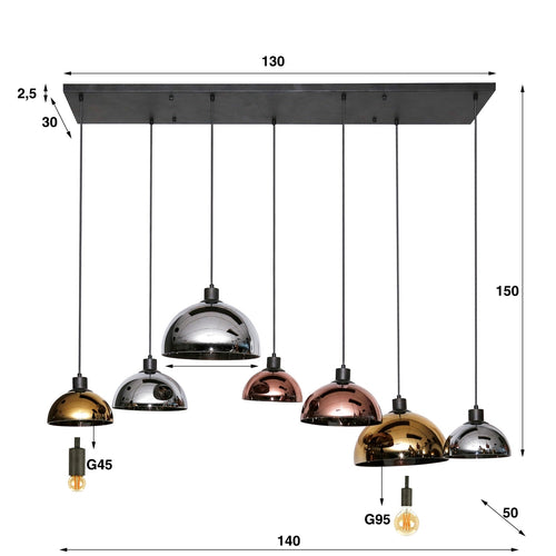 Giga Meubel Hanglamp Driekleur Disk - Multicolor - 7-Lichts - 150x140x50cm