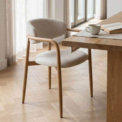Giga Meubel Eetkamerstoel Alexia - Beige/Naturel - Armleuning - Set van 2