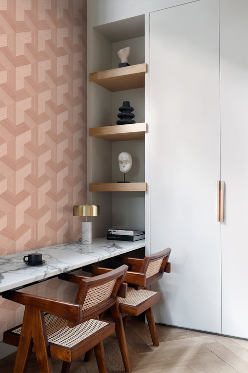 Origin Wallcoverings behang grafisch 3D motief terracotta roze - 53 cm x 10.05 m - 347950 - vtwonen shop