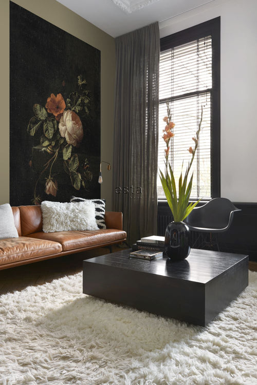 ESTAhome fotobehang bloemstilleven donker rood en zwart - 186 x 279 cm - 158884 - vtwonen shop