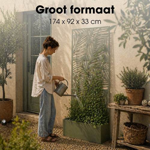 Mica Decorations Sapri Plantensteun - Plantenbak met Klimrek voor Klimplanten - Plantenstandaard Vrijstaand of tegen Muur - 92 x 33 x 174 cm - Groen