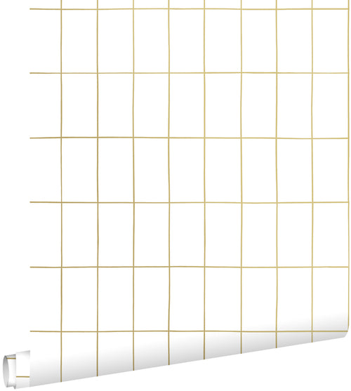 ESTAhome behang kleine tegeltjes wit en goud - 53 cm x 10.05 m - 139131