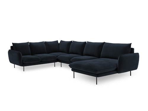Cosmopolitan Design Panoramische hoekbank links Vienna 7-zits, flueel, donkerblauw - 235x330x95cm