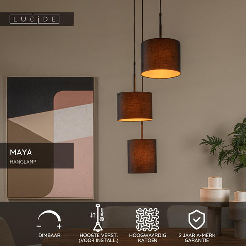 Lucide hanglamp MAYA - 3xE27 - Zwart