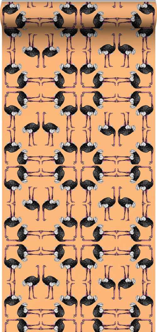 Walls4You behang flamingo's oranje en zwart - 53 cm x 10 m - 640120