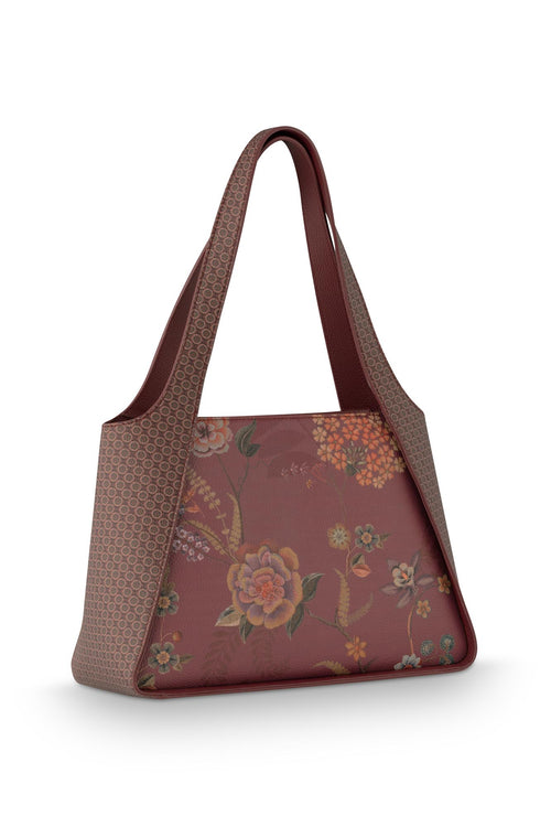 Pip Studio Filou Schoudertas Medium Bodhi Flower Dames - Rood - 34x13x23 cm