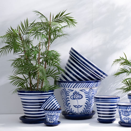 J-Line bloempot Granada Handmade + Painted - keramiek - blauw - medium - Ø 27 cm - vtwonen shop