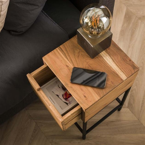 Giga Meubel Nachtkastje XS Flat - Naturel Hout - 1-Lade - 30x30x60cm