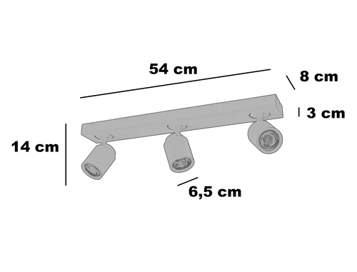 Freelight spot Razza - 3 lichts - 54  x 14   cm - zwart goud