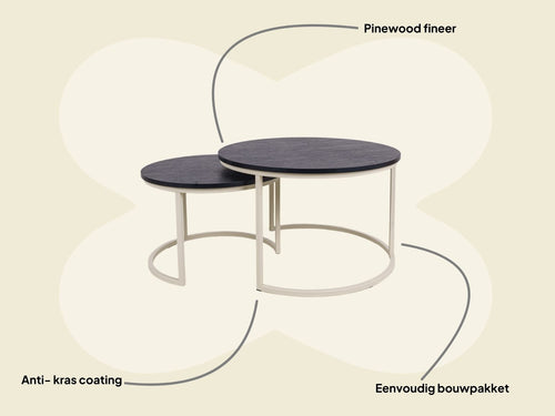 MaximaVida ronde salontafel set Chicago XL 75 cm ivoor - pinewood fineer