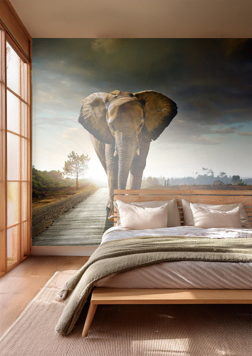 Sanders & Sanders fotobehang olifant beige, grijs en blauw - 375 x 270 cm - 600470