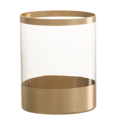 J-Line windlicht Lijnen - glas - goud/transparant - large