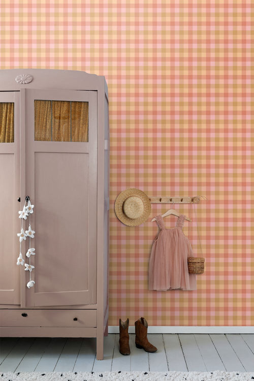 ESTAhome behang ruiten roze en groen - 50 x 900 cm - 132068