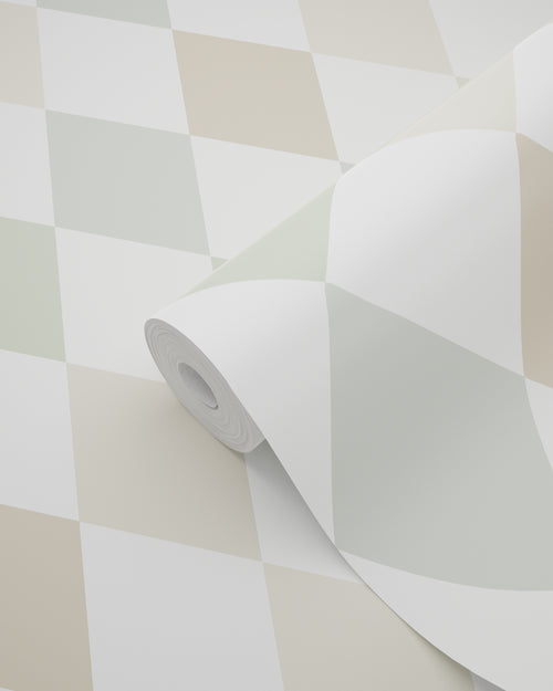 ESTAhome behang ruitjes beige, blauw en groen - 50 x 900 cm - 131760