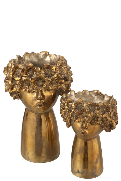 J-Line bloempot Nebu - polyresin - goud - large - 35 cm hoog