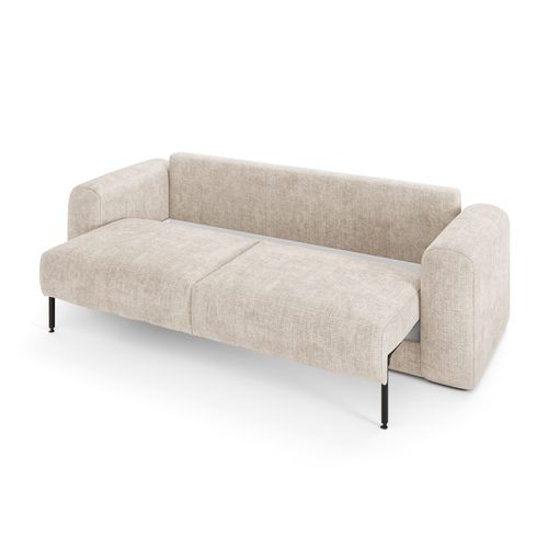 Sia Home - Slaapbank met opbergruimte, notenhout RIO - gewaafd fluweel crème 250cm