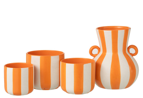 J-Line vaas Gestreept - keramiek - oranje/wit