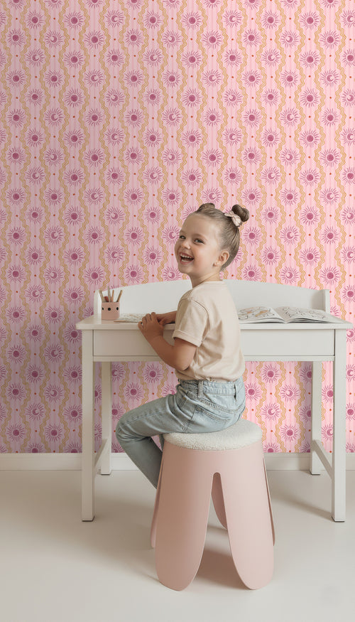 ESTAhome behang retro ornamenten paars, roze en geel - 50 x 900 cm - 131712
