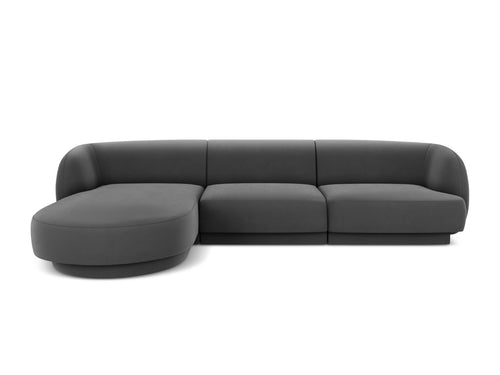 Micadoni linker hoekbank Miley 4-zits, flueel, grijs - 156x255x70cm