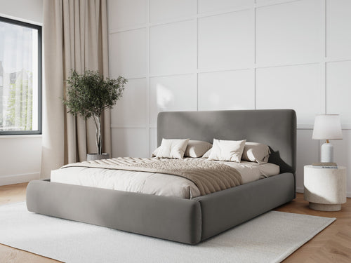 Cosmopolitan Design Opbergbed met hoofdeinde Colonel 140x200cm, flueel, lichtgrijs - 220x160x100cm