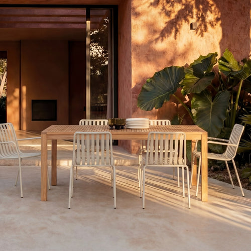Tikamoon Tuinset van massief teakhout en crème metaal 6 plaatsen - Beige