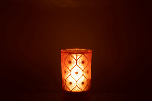 J-Line windlicht Ruit Bloemen - glas - oranje - large