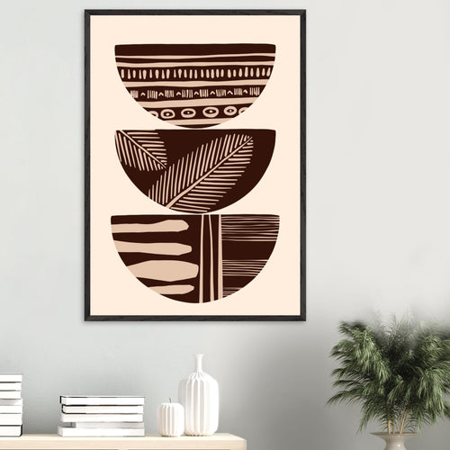 Artfulprints Poster Boho – Patterned stack   - A4 21x29.7 cm - Bruin
