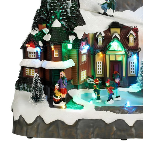Luville Kerstdorp Miniatuur Dorpsplein - Kerstversiering met Schaatsende Bewoners - Kerst Decoratie met LED-verlichting en Draaiende Figuren - L34 x