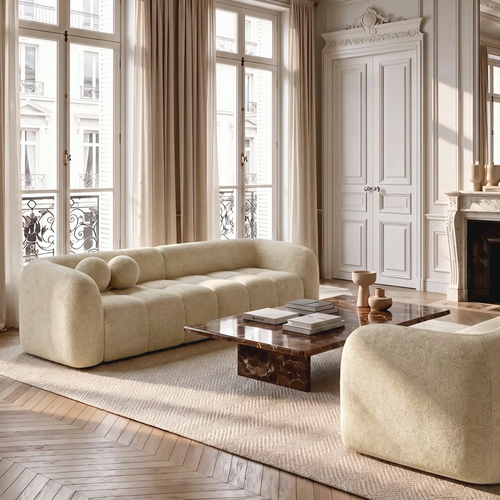 Sia Home - Bank HAUSSMANN - getextureerd fluweel beige 226cm