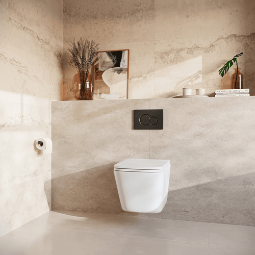 LOMAZOO hangtoiletset Linea - met inbouwreservoir & ronde drukplaat - vierkant - zwart / wit