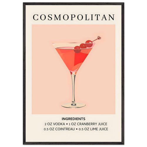 Artfulprints Poster met Lijst Cosmopolitan cocktail - Ingrediënten   - 70x100 cm - Roze