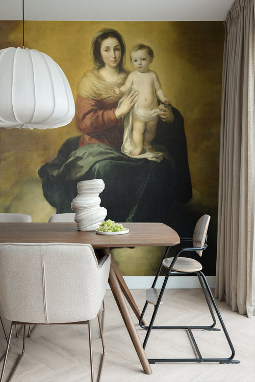 Sanders & Sanders fotobehang Maria met Kind van Bartolomé Esteban Murillo bruin en geel - 200 x 279 cm - 950069 - vtwonen shop