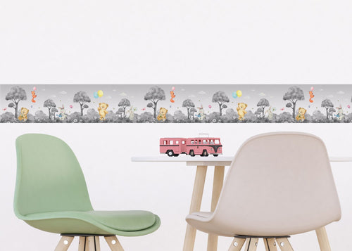 Sanders & Sanders zelfklevende behangrand bos met bosdieren grijs - 500 x 13.8 cm - 601316