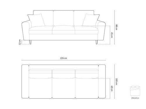 Cosmopolitan Design Slaapbank met opbergdoos Kyoto 3-zits, flueel donkergrijs - 100x235x88cm