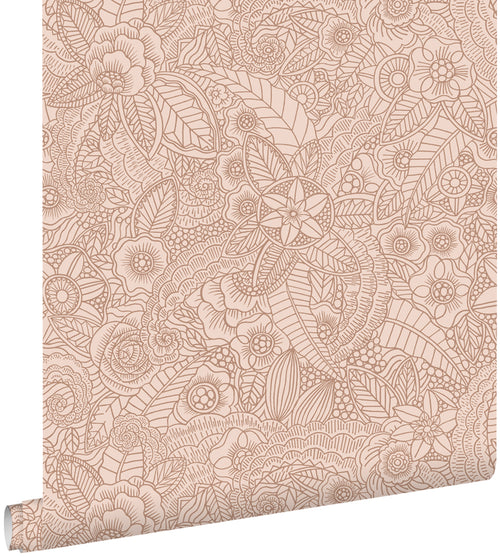 ESTAhome behang bloemtekeningen terracotta roze - 53 cm x 10.05 m - 139548