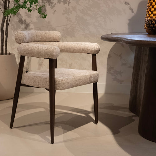 DÉJA Living Eetkamerstoel Lidingö - Beige/Walnoot Stof - Set van 2