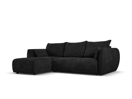 Cosmopolitan Design Uitklapbare hoekbank links met opbergdoos Matera 4-zits, chenille, zwart - 173x253x86cm