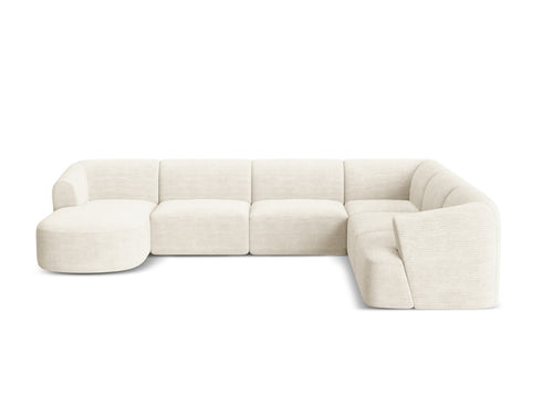 Cosmopolitan Design Modulaire panoramische hoekbank rechts Campi 7-zits, ribfluwelen ivoor - 255x330x70cm