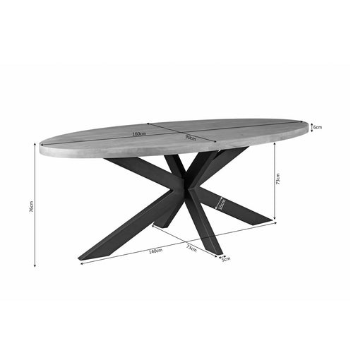 Starfurn Eettafel Dakota - Ovaal Naturel Hout - 160x90x76cm