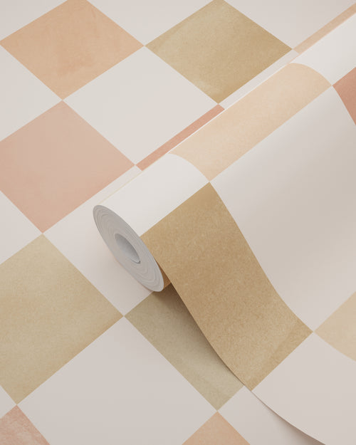 ESTAhome behang geblokt motief beige en terracotta - 50 x 900 cm - 131717