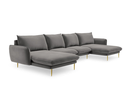 Cosmopolitan Design Panoramische bank Vienna 6-zits, flueel, lichtgrijs - 170x350x95cm